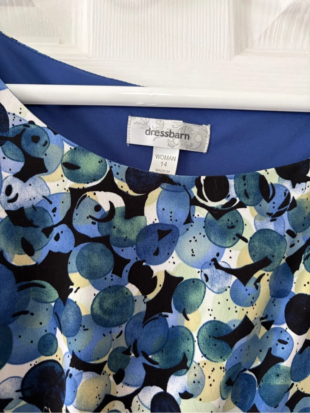 DressBarn Blue Printed Cap-Sleeve Gathered Waist Dress